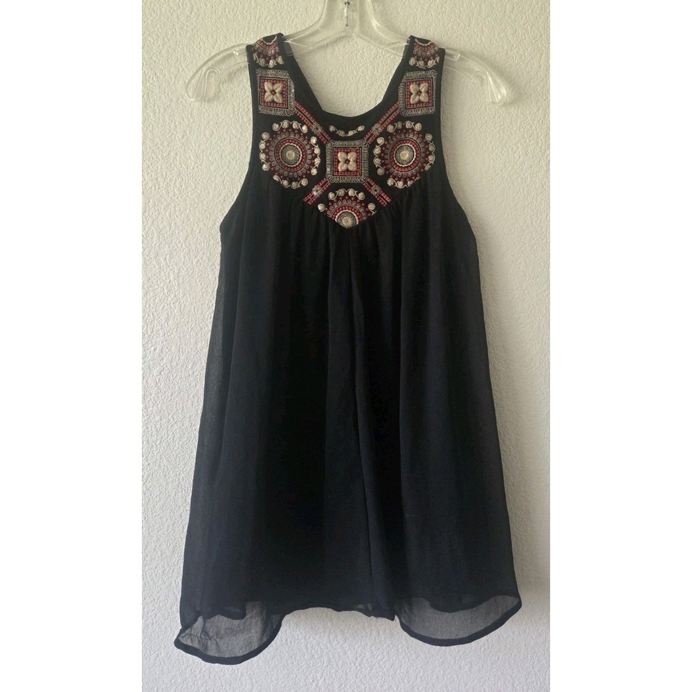 In Time With the Beat Dress Sz Small Shift Black Embroidered Beaded En Creme
